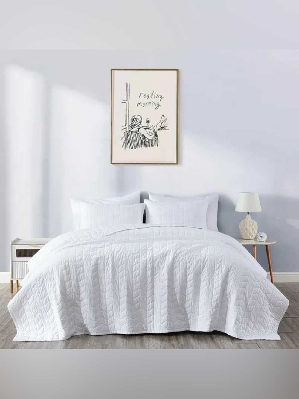 White Quilted queen 3 piece 100% cotton Bedspread Set